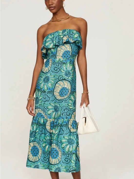 RHODE Dresses & Skirts - RHODE Teal and Green Strapless Ruffle Midi Dress Size 12